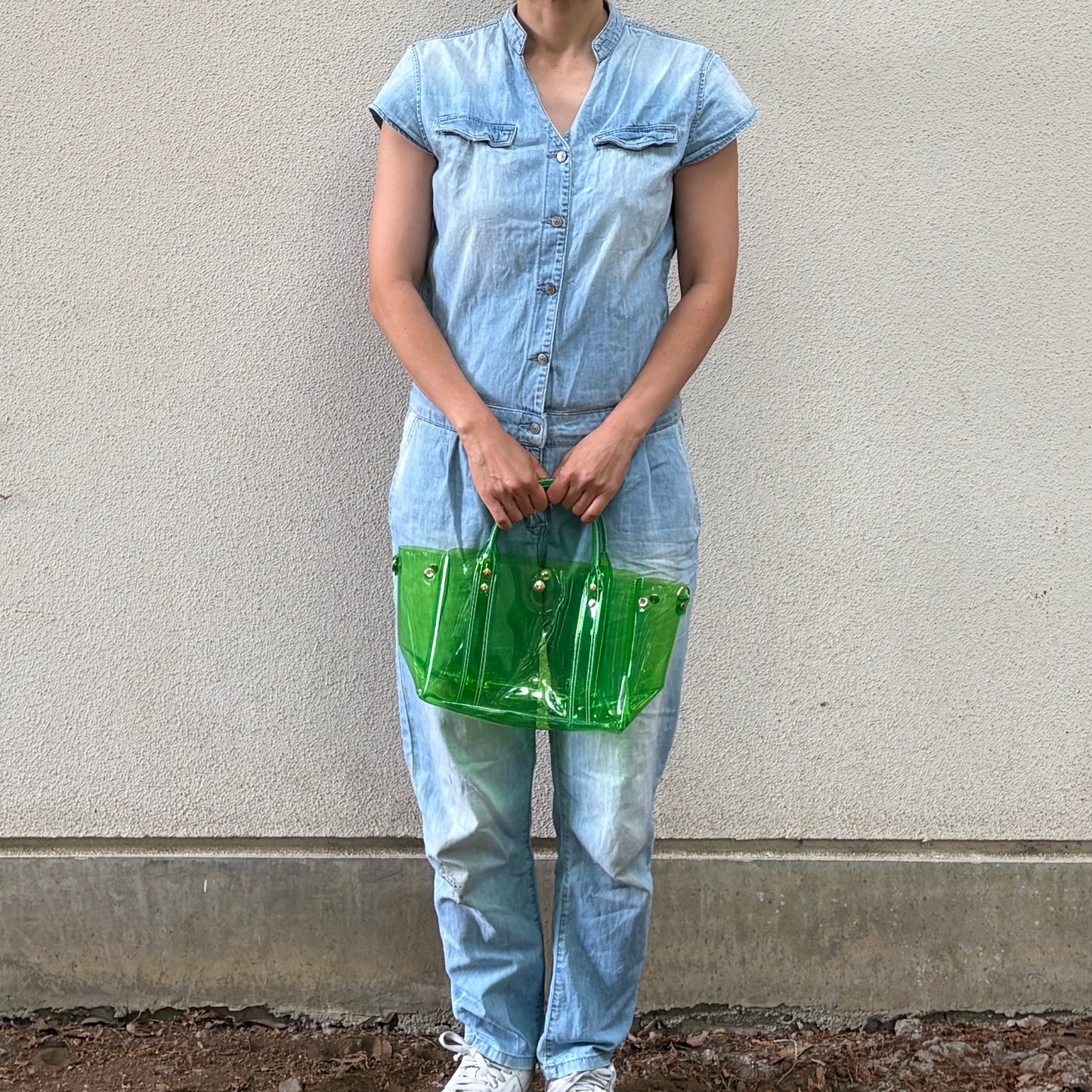 Colored PVC(ClearHandle)ToteM/GrassGreen