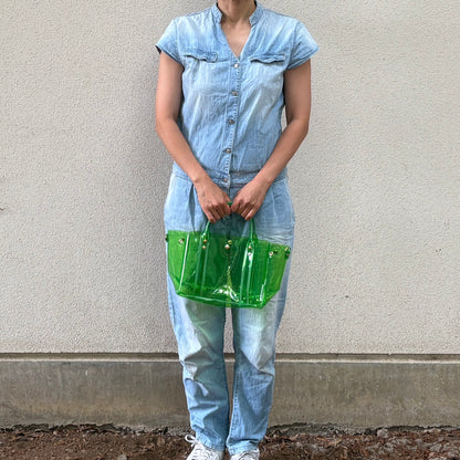 Colored PVC(ClearHandle)ToteM/GrassGreen