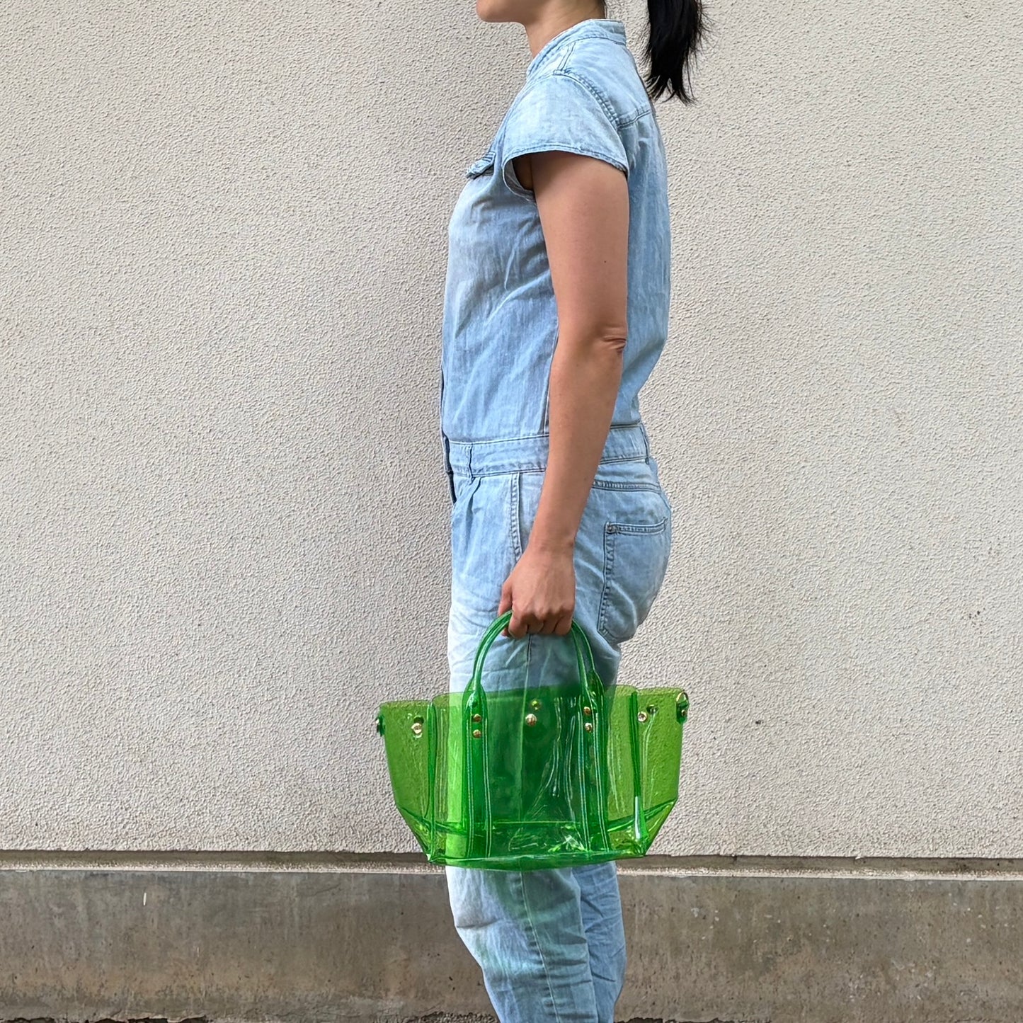 Colored PVC(ClearHandle)ToteM/GrassGreen