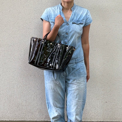 Colored PVC (Clear Handle) Tote L/Bark Brown