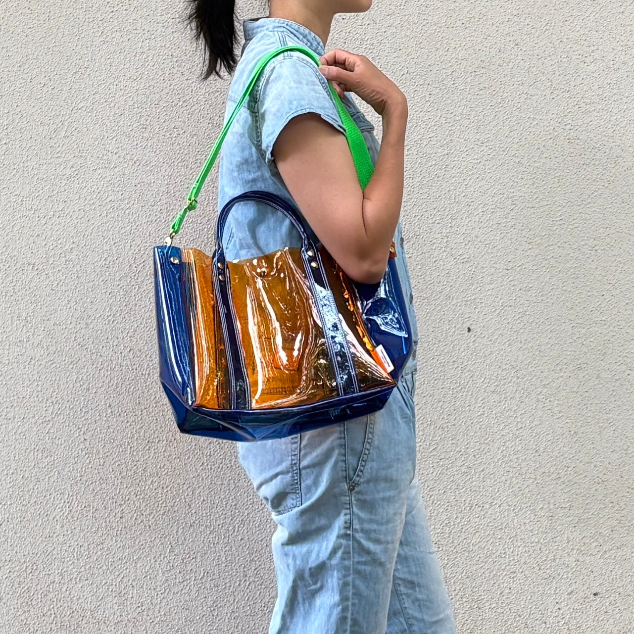 ＜限定カラー＞Colored PVC(ClearHandle)ToteL/Orange&Blue