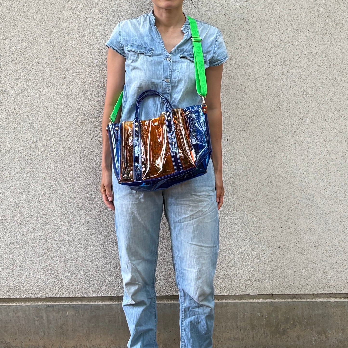 ＜限定カラー＞Colored PVC(ClearHandle)ToteL/Orange&Blue