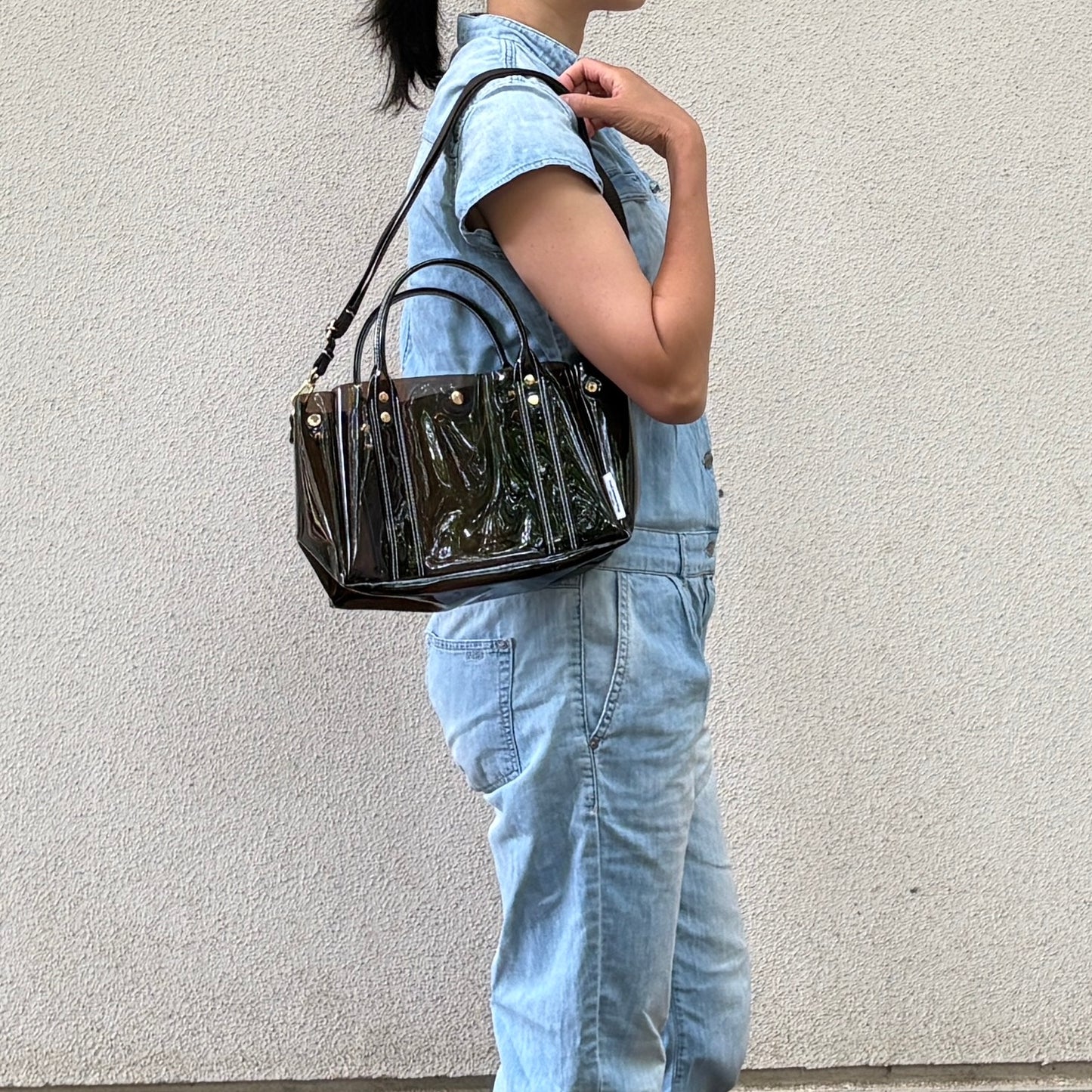 Colored PVC (Clear Handle) Tote M / Dark Brown