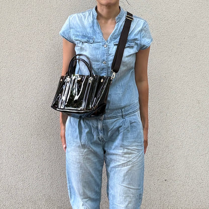 Colored PVC (Clear Handle) Tote M / Dark Brown