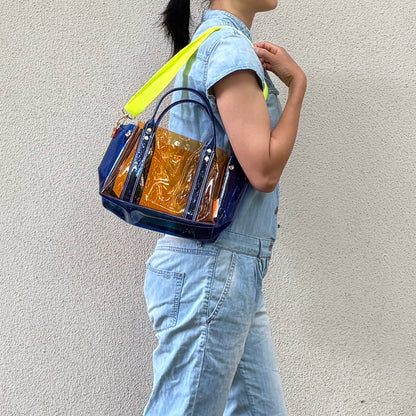 ＜限定カラー＞Colored PVC(ClearHandle)ToteM/Orange &Blue