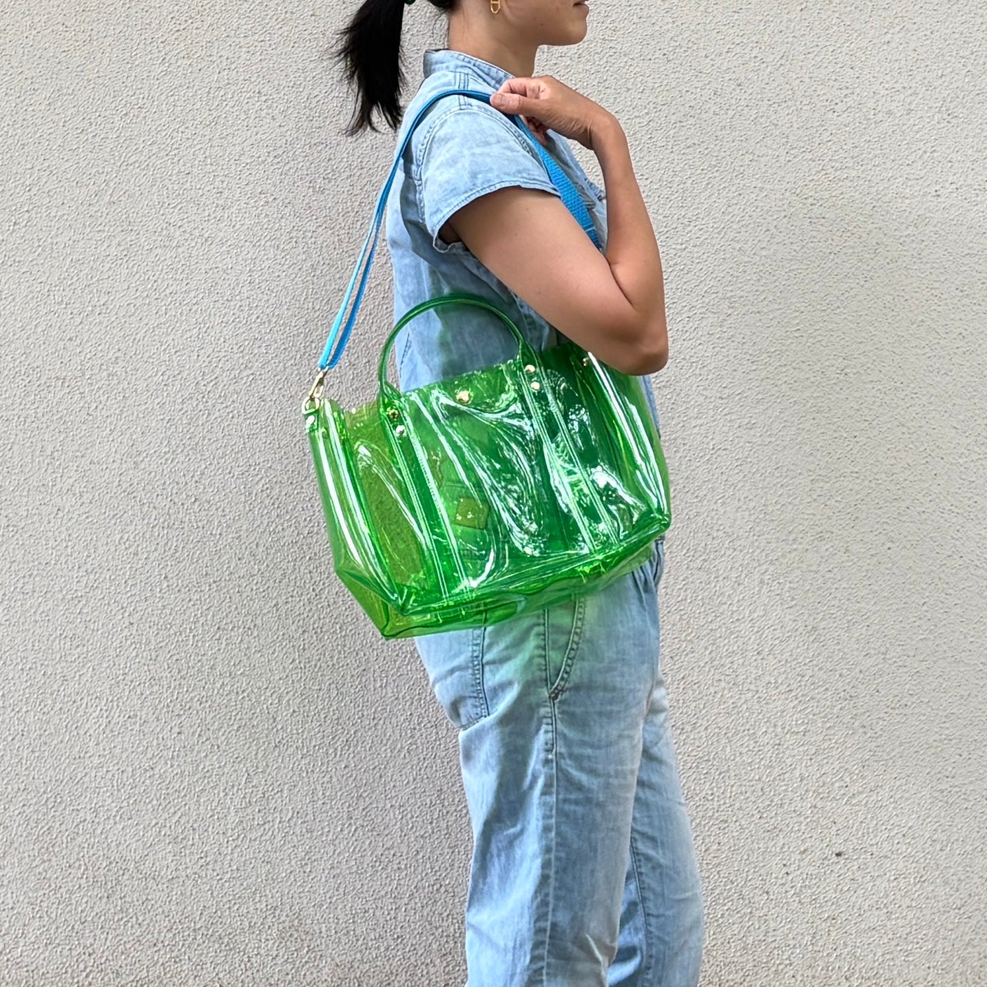 Colored PVC (Clear Handle) Tote L / Grass Green