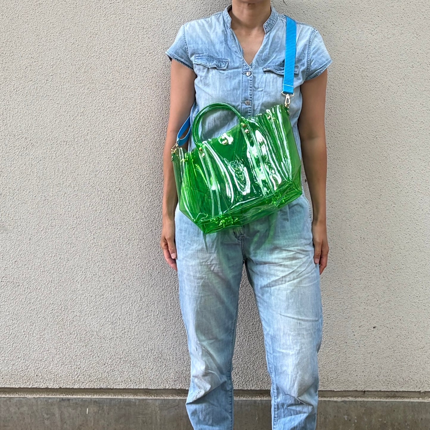 Colored PVC (Clear Handle) Tote L / Grass Green