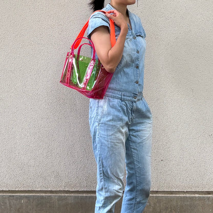 ＜限定カラー＞Colored PVC(ClearHandle)ToteM/Green&Pink
