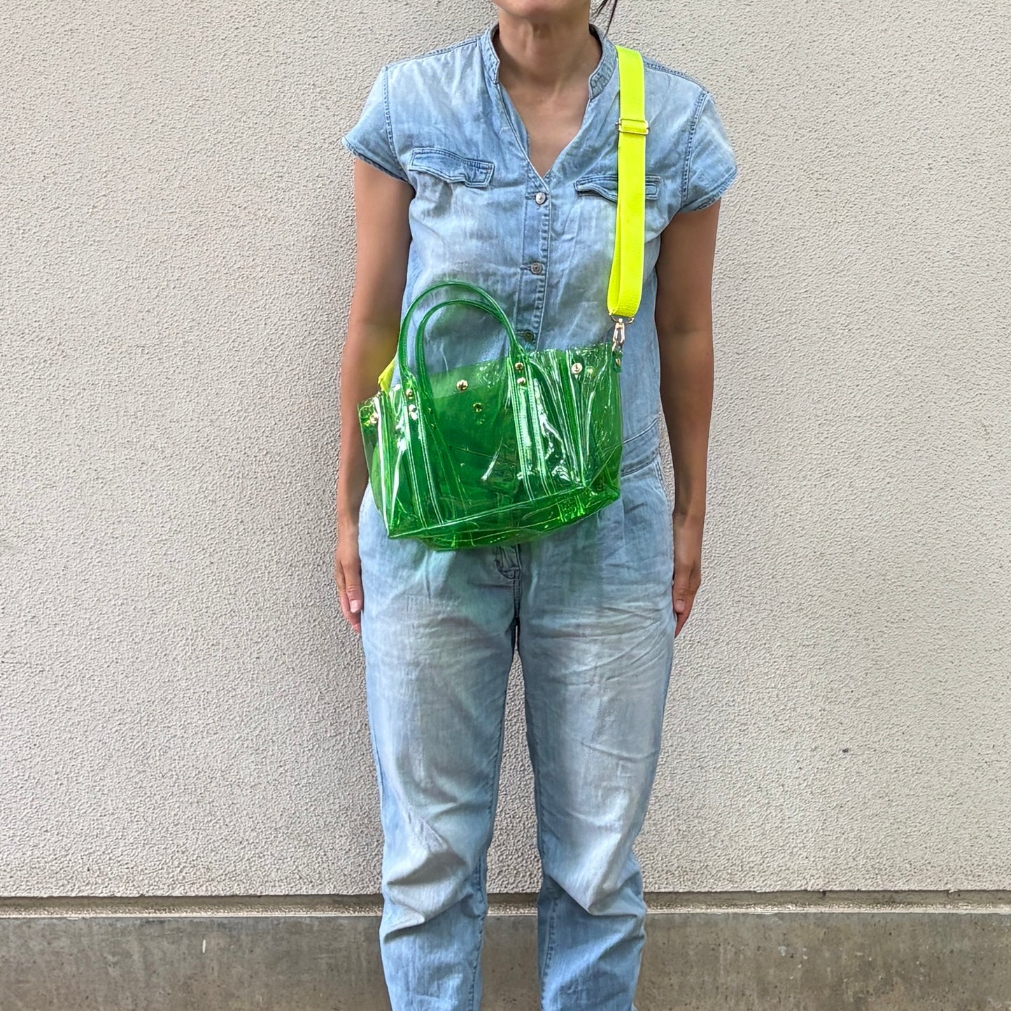 Colored PVC(ClearHandle)ToteM/GrassGreen