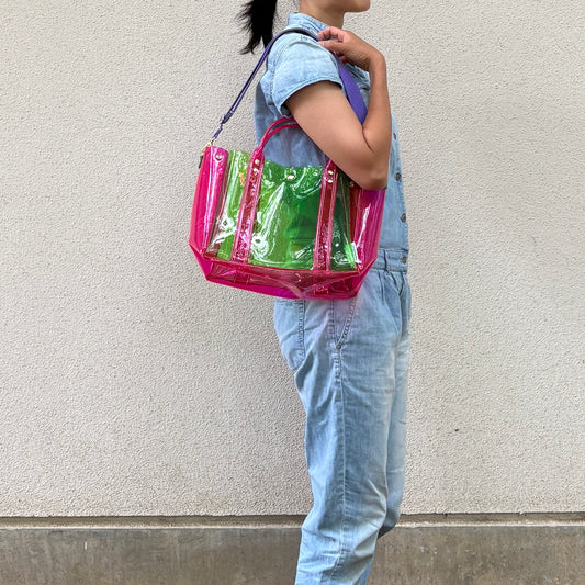 Colored PVC(ClearHandle)ToteL/Green&Pink