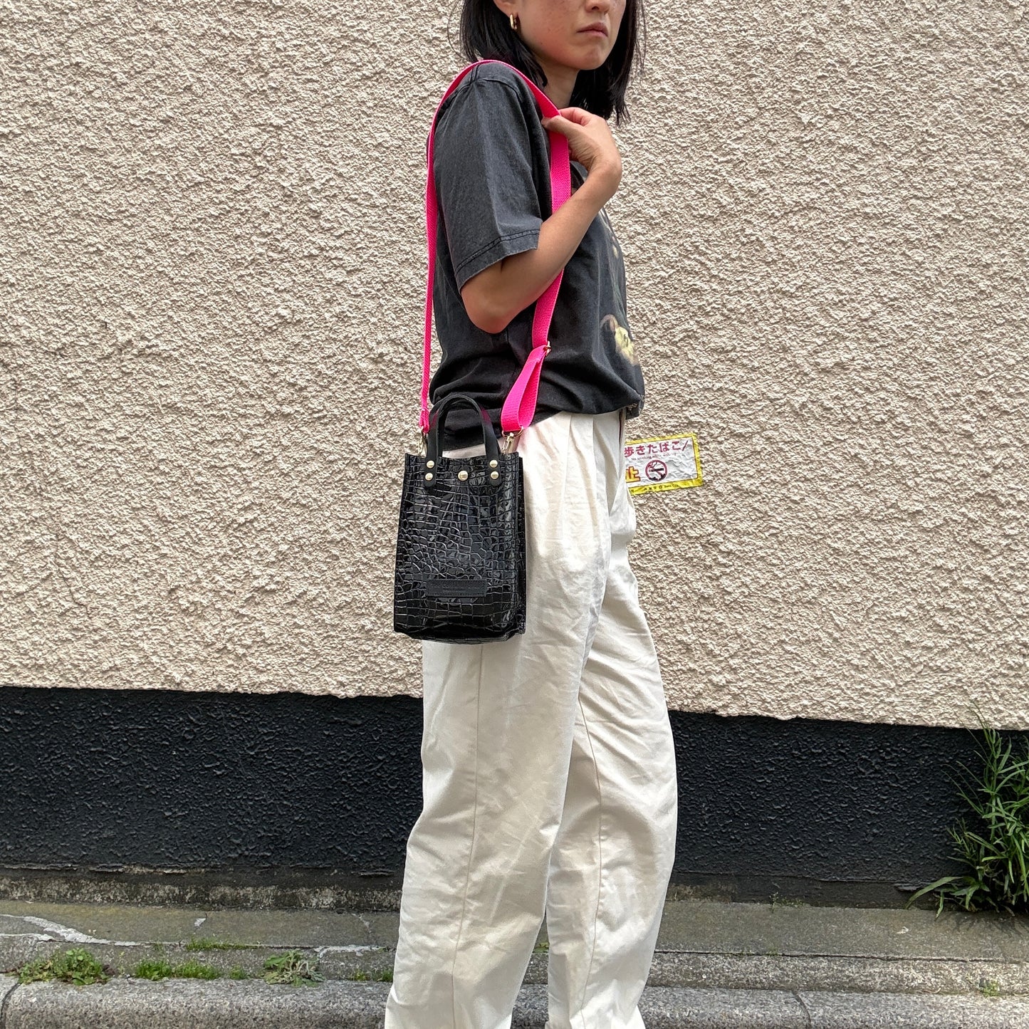 Colored PVC (Leather Handle) Pochette / 🐊 Crocodile Black