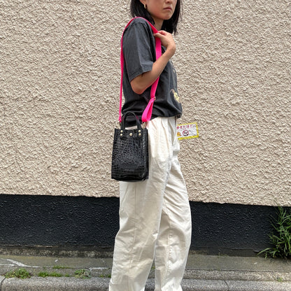 Colored PVC (Leather Handle) Pochette / 🐊 Crocodile Black