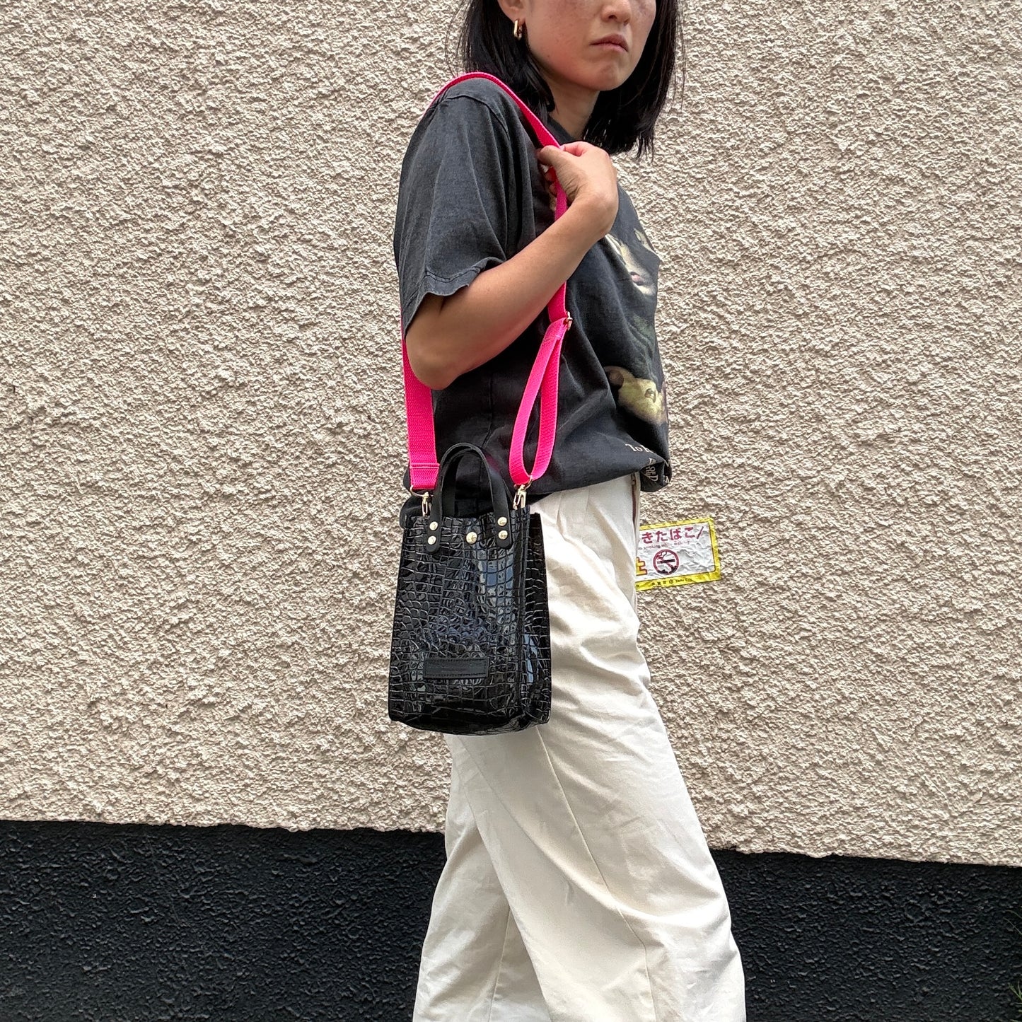 Colored PVC (Leather Handle) Pochette / 🐊 Crocodile Black