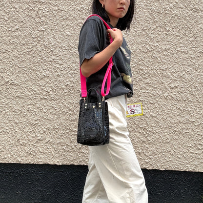 Colored PVC (Leather Handle) Pochette / 🐊 Crocodile Black