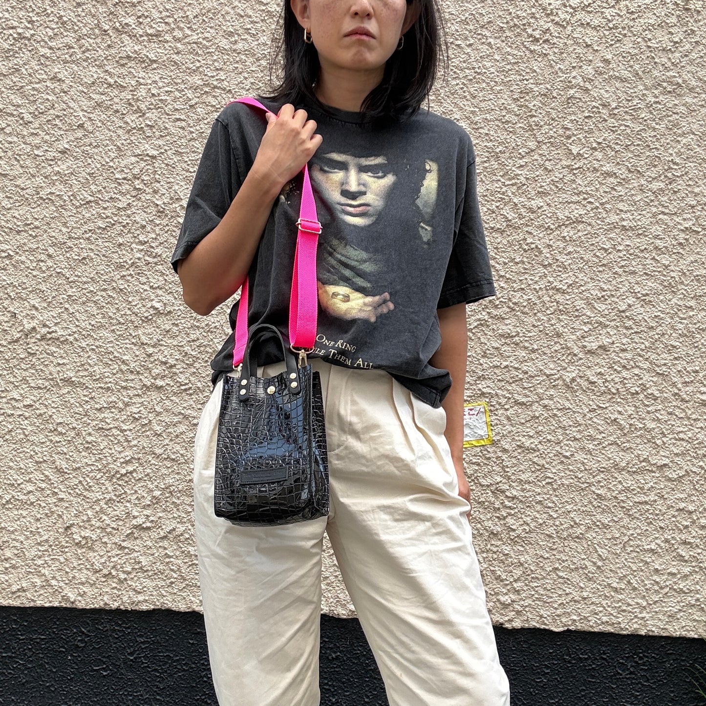 Colored PVC (Leather Handle) Pochette / 🐊 Crocodile Black
