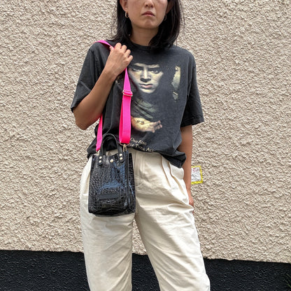 Colored PVC (Leather Handle) Pochette / 🐊 Crocodile Black