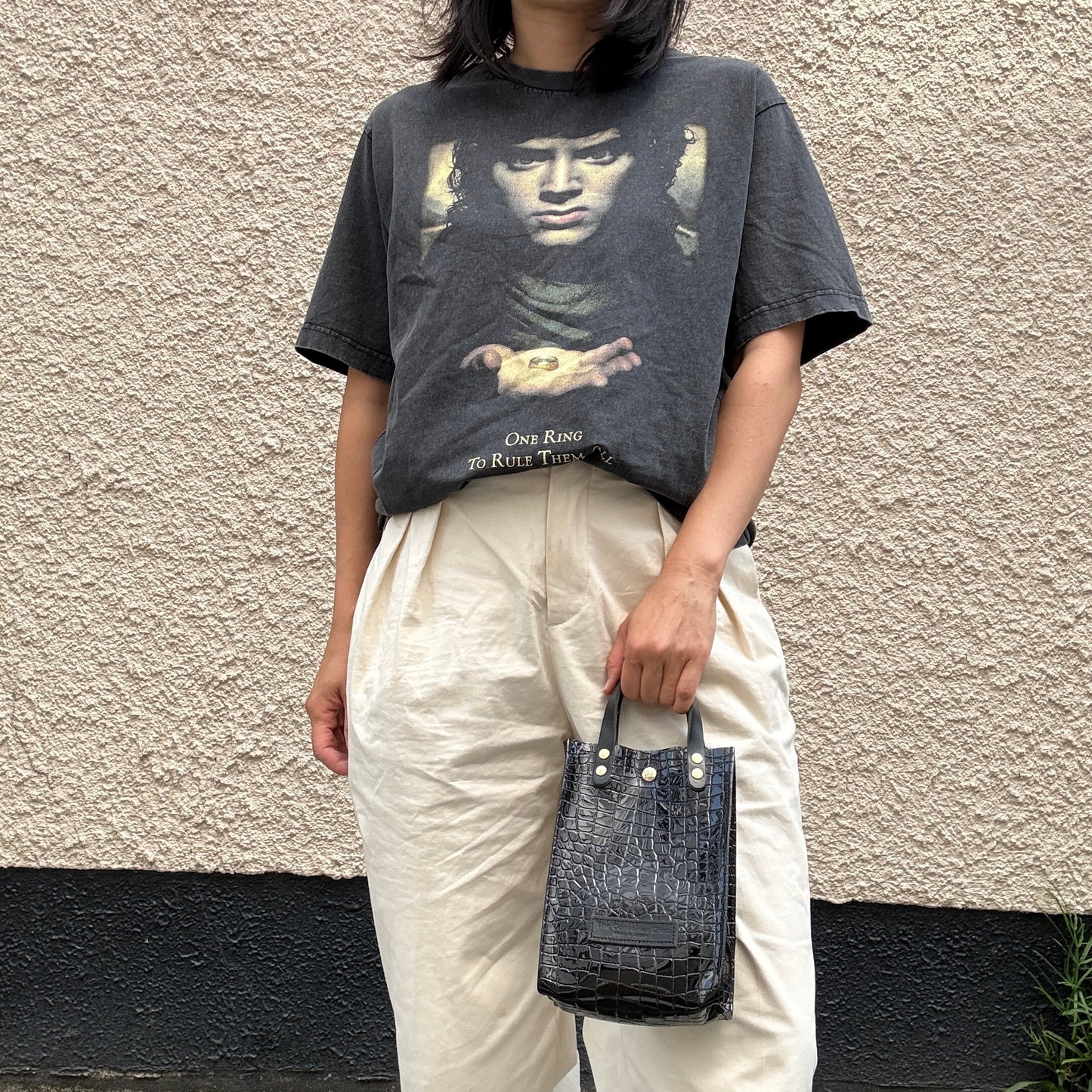 Colored PVC (Leather Handle) Pochette / 🐊 Crocodile Black