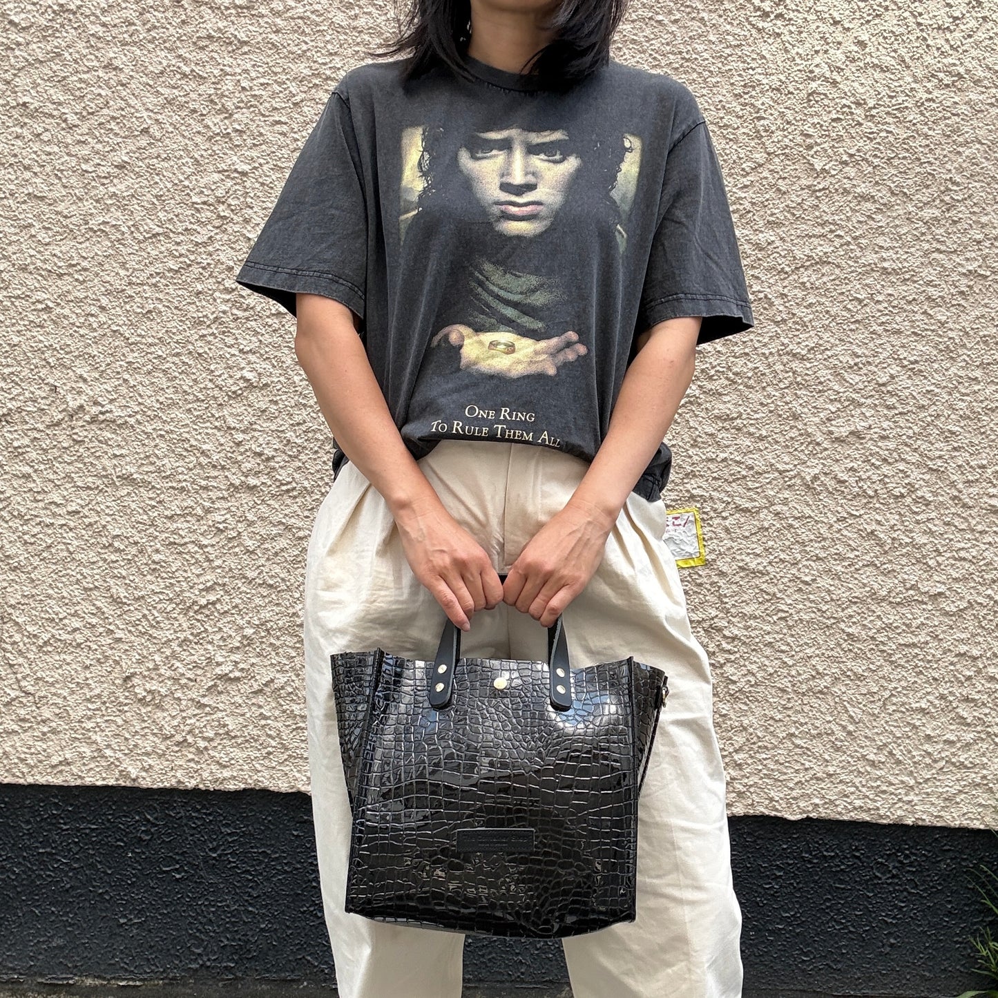 Limited stock) Early June Colored PVC (Leather Handle) Tote M / 🐊Crocodile Black
