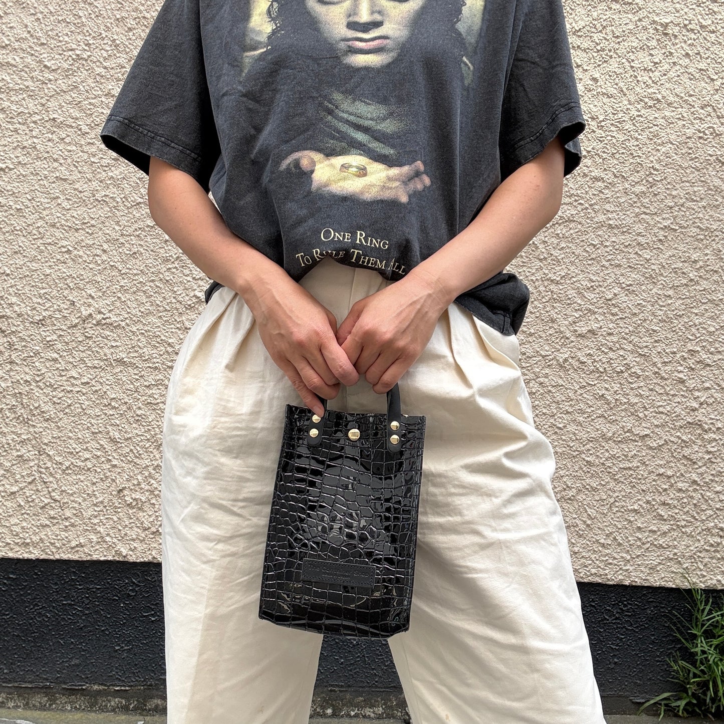 Colored PVC (Leather Handle) Pochette / 🐊 Crocodile Black