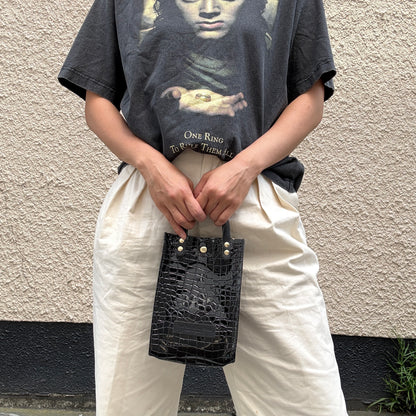 Colored PVC (Leather Handle) Pochette / 🐊 Crocodile Black