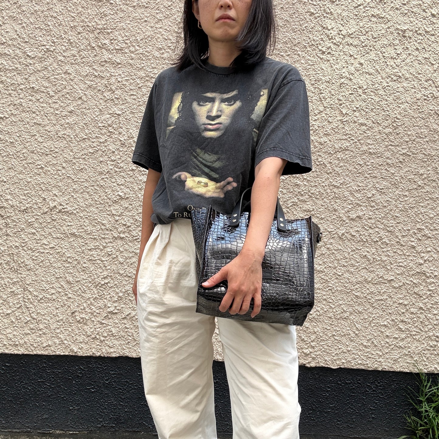Limited stock) Early June Colored PVC (Leather Handle) Tote M / 🐊Crocodile Black