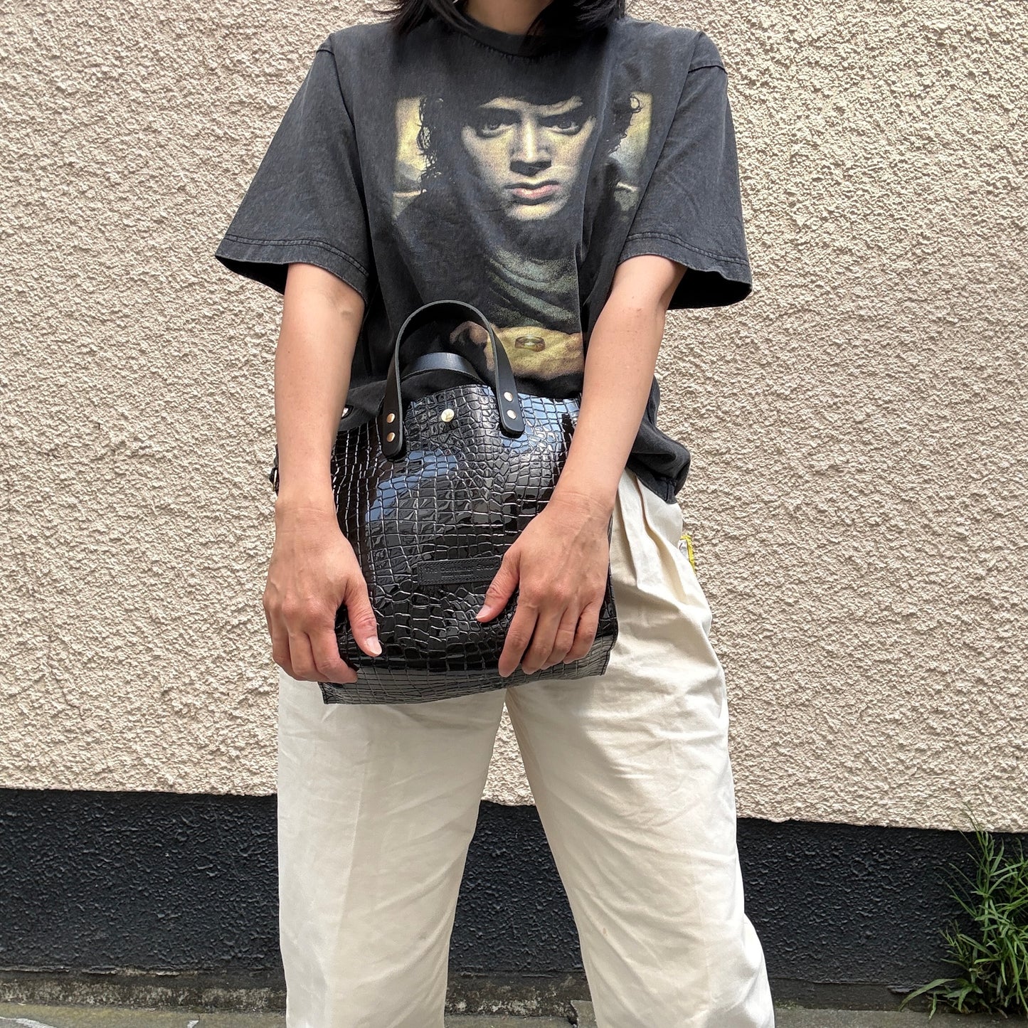 Limited stock) Early June Colored PVC (Leather Handle) Tote M / 🐊Crocodile Black