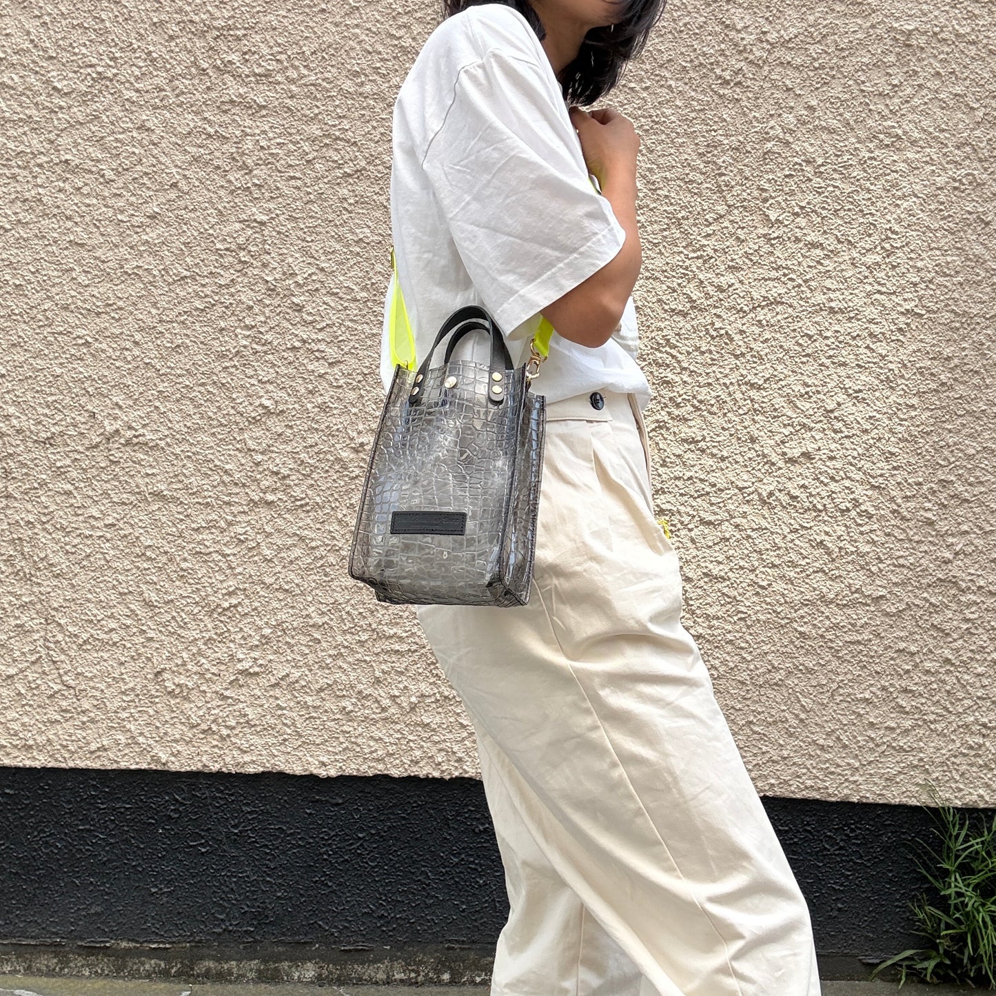 Early July <Pre-order> Colored PVC (Leather Handle) Pochette / 🐊Crocodile Clear Grey