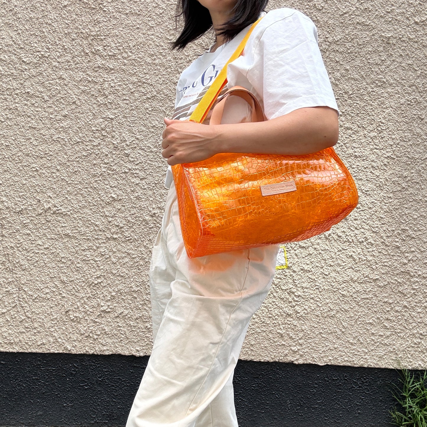 ＜予約＞Colored PVC(LeatherHandle)Tote L/🐊 Crocodile Orange