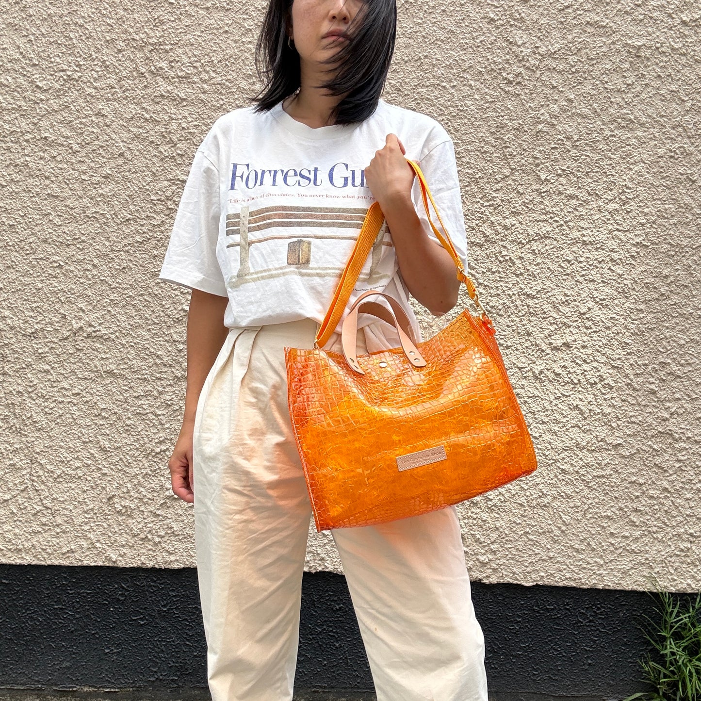 ＜予約＞Colored PVC(LeatherHandle)Tote L/🐊 Crocodile Orange