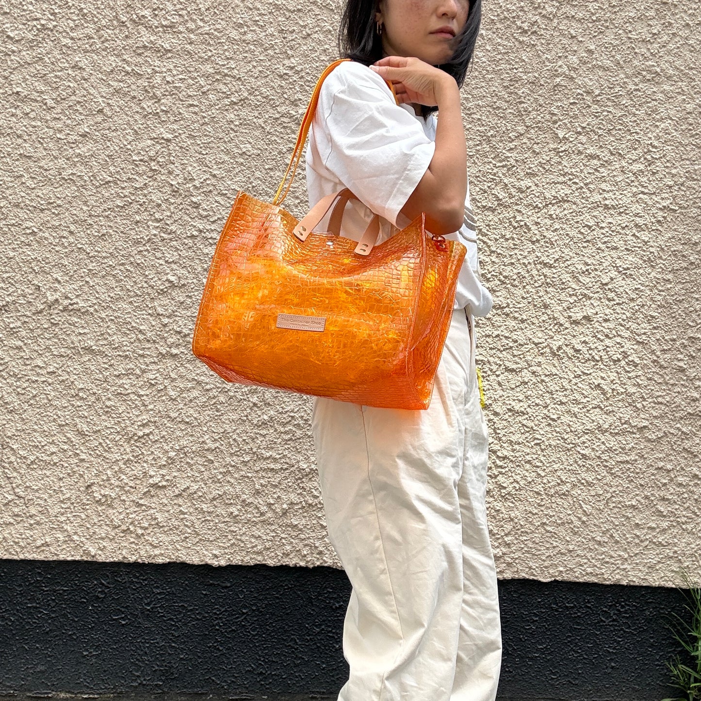 ＜予約＞Colored PVC(LeatherHandle)Tote L/🐊 Crocodile Orange