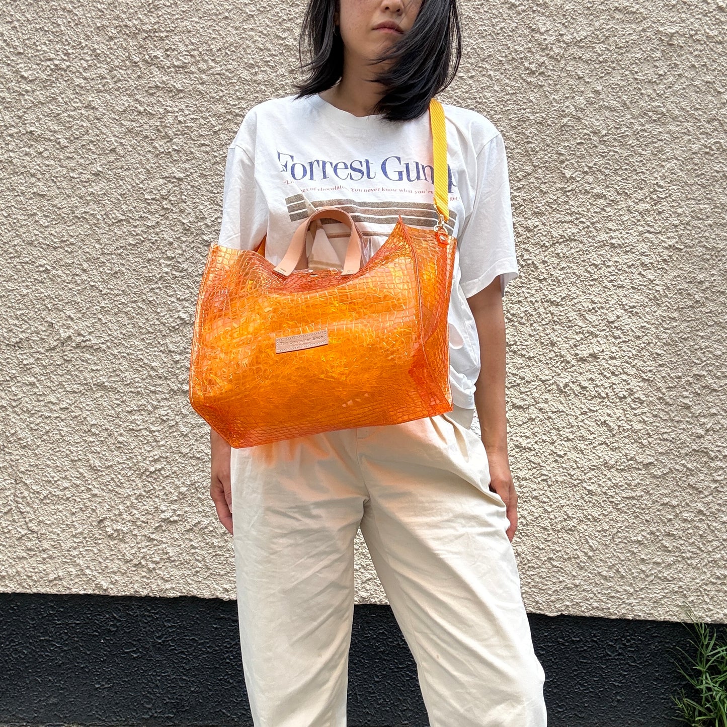 ＜予約＞Colored PVC(LeatherHandle)Tote L/🐊 Crocodile Orange