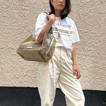 7月上旬発送＜新色＞Colored PVC(LeatherHandle)Tote L/ 🐊Crocodile Kahki Brown