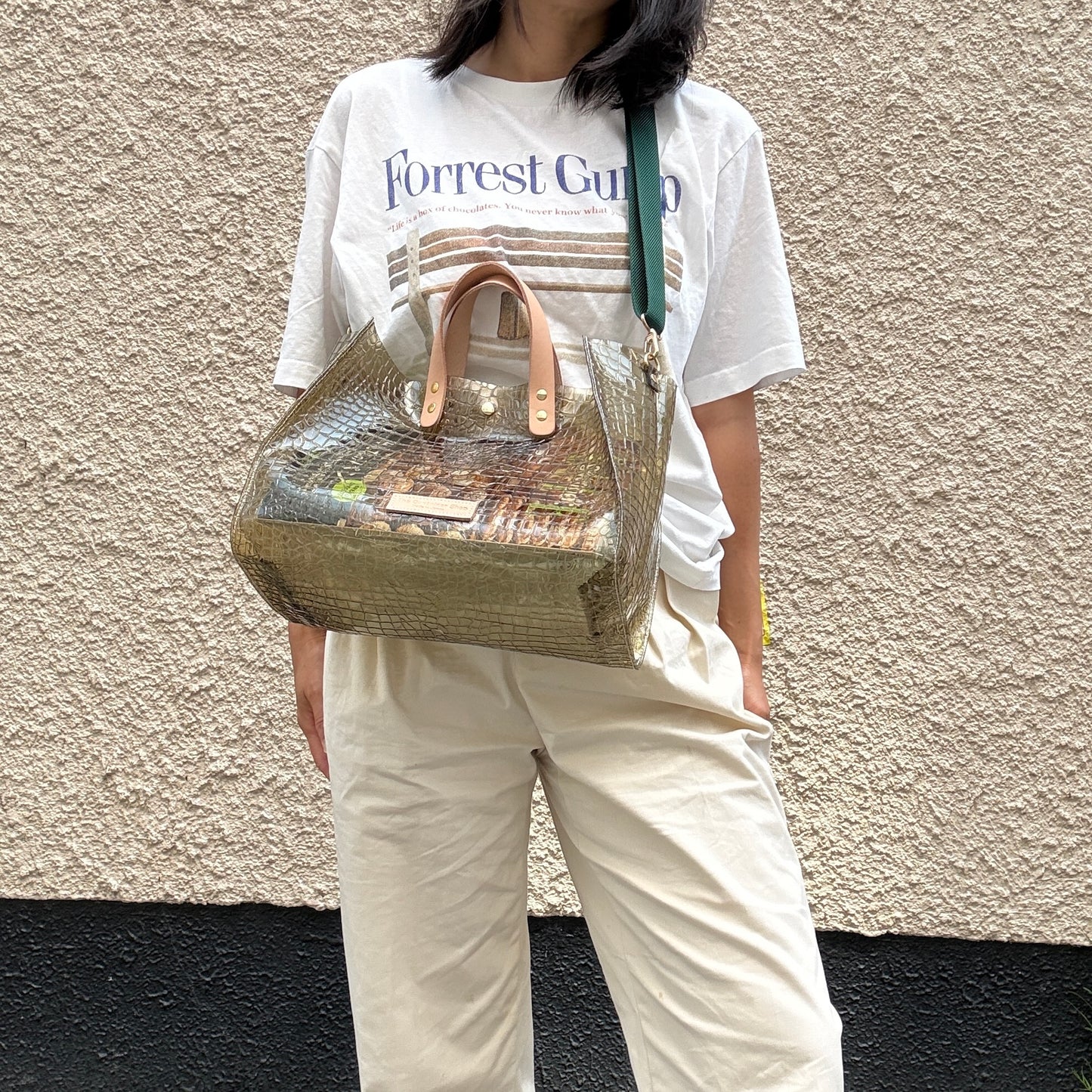 7月上旬発送＜新色＞Colored PVC(LeatherHandle)Tote L/ 🐊Crocodile Kahki Brown