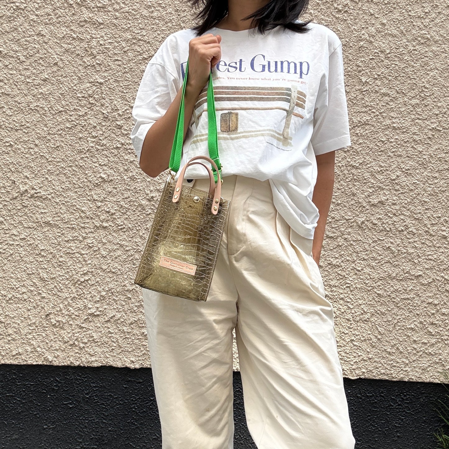 7月上旬発送予約＜新色＞Colored PVC(LeatherHandle)Pochette/🐊Crocodile Kahki Brown