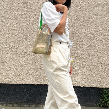 7月上旬発送予約＜新色＞Colored PVC(LeatherHandle)Pochette/🐊Crocodile Kahki Brown