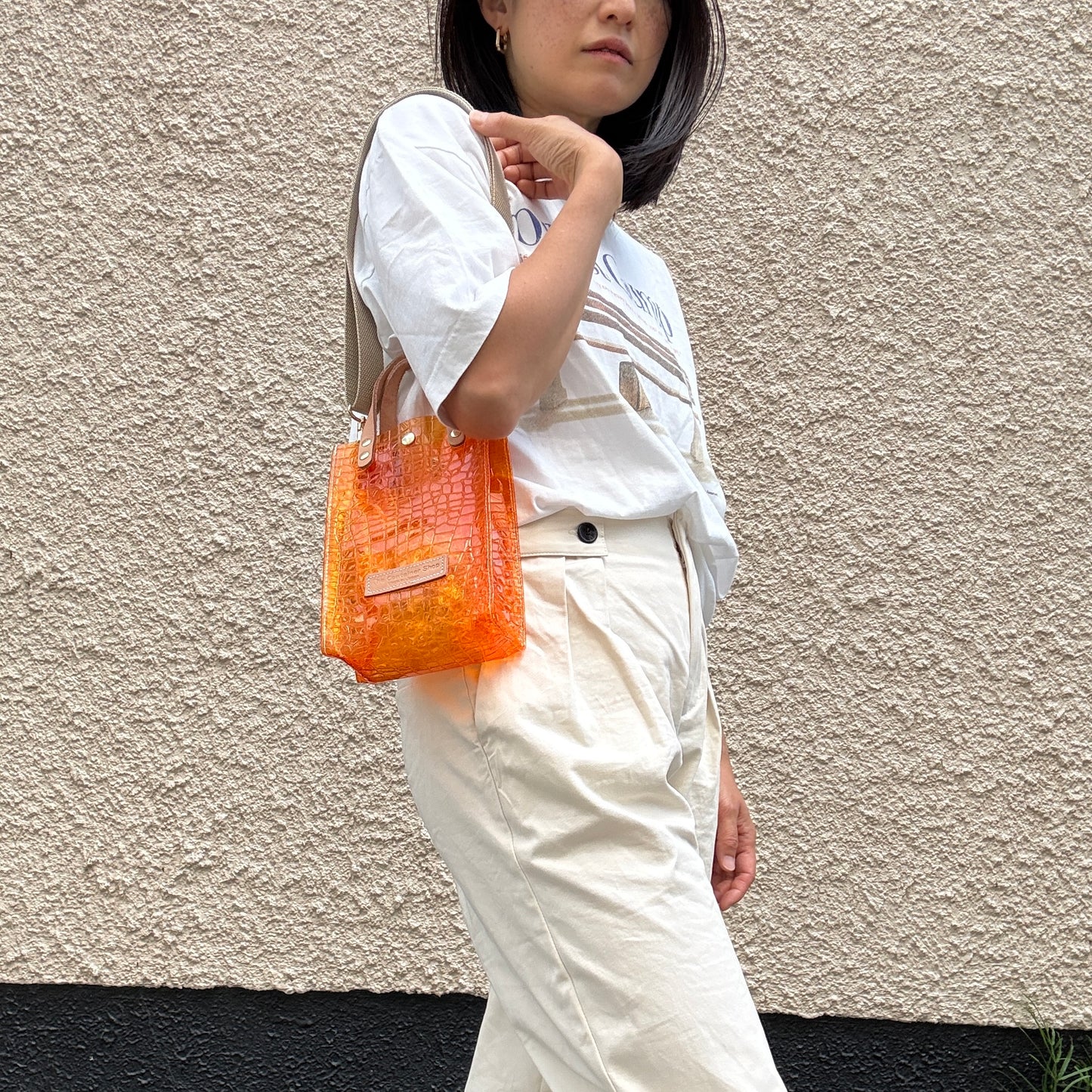 7月上旬＜予約＞Colored PVC(LeatherHandle)Pochette/🐊Crocodile Orange