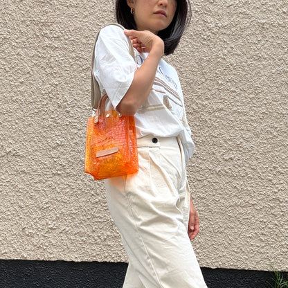 7月上旬＜予約＞Colored PVC(LeatherHandle)Pochette/🐊Crocodile Orange