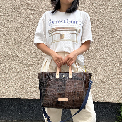 7月下旬発送Colored PVC(LeatherHandle)Tote L/🐊 Crocodile Dark Brown