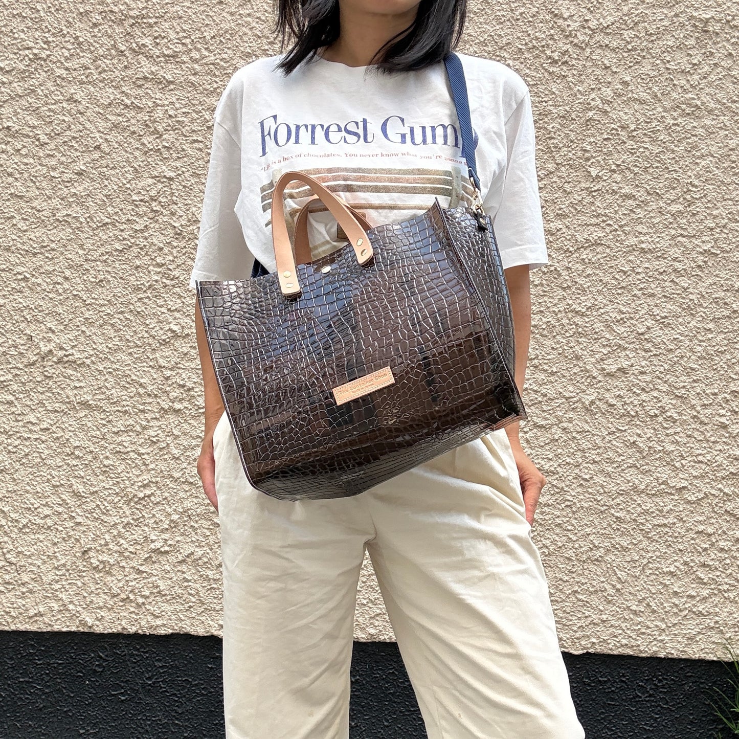 7月下旬発送Colored PVC(LeatherHandle)Tote L/🐊 Crocodile Dark Brown