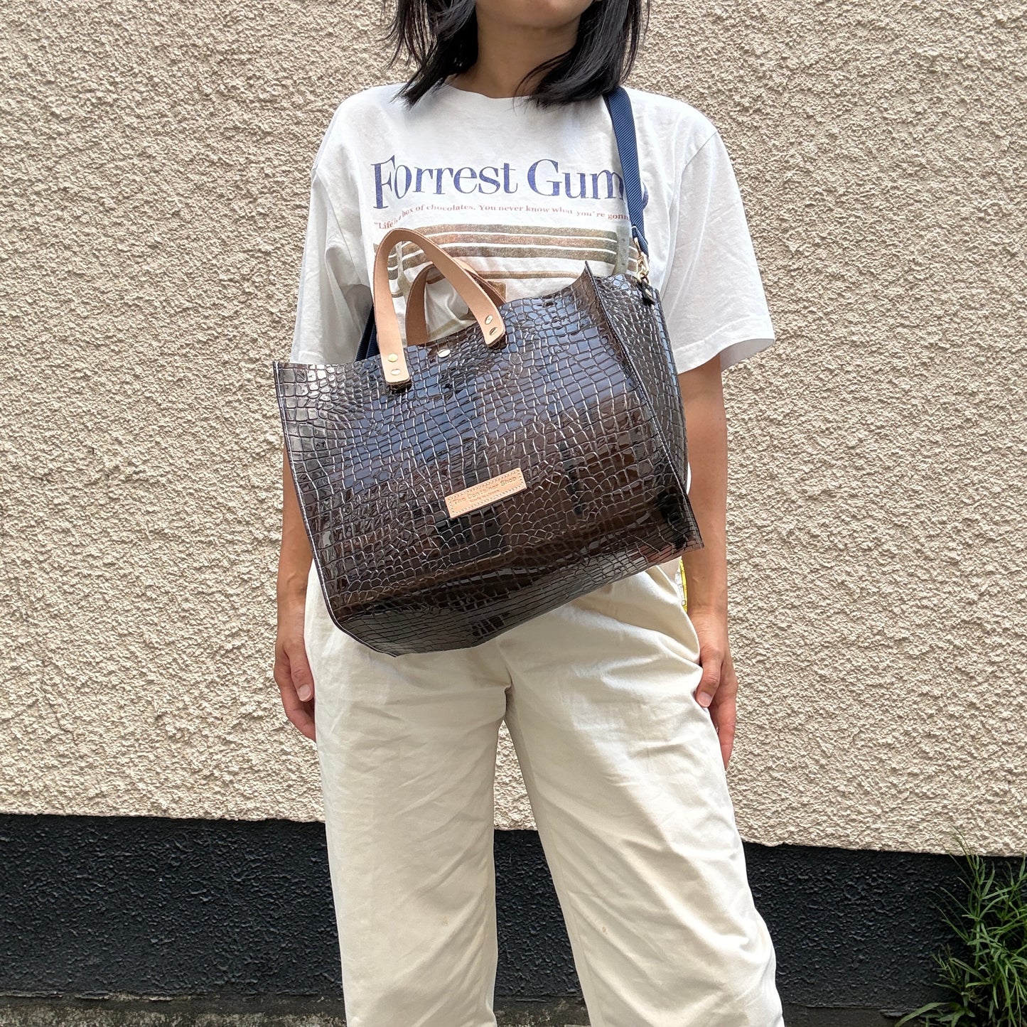 7月下旬発送Colored PVC(LeatherHandle)Tote L/🐊 Crocodile Dark Brown