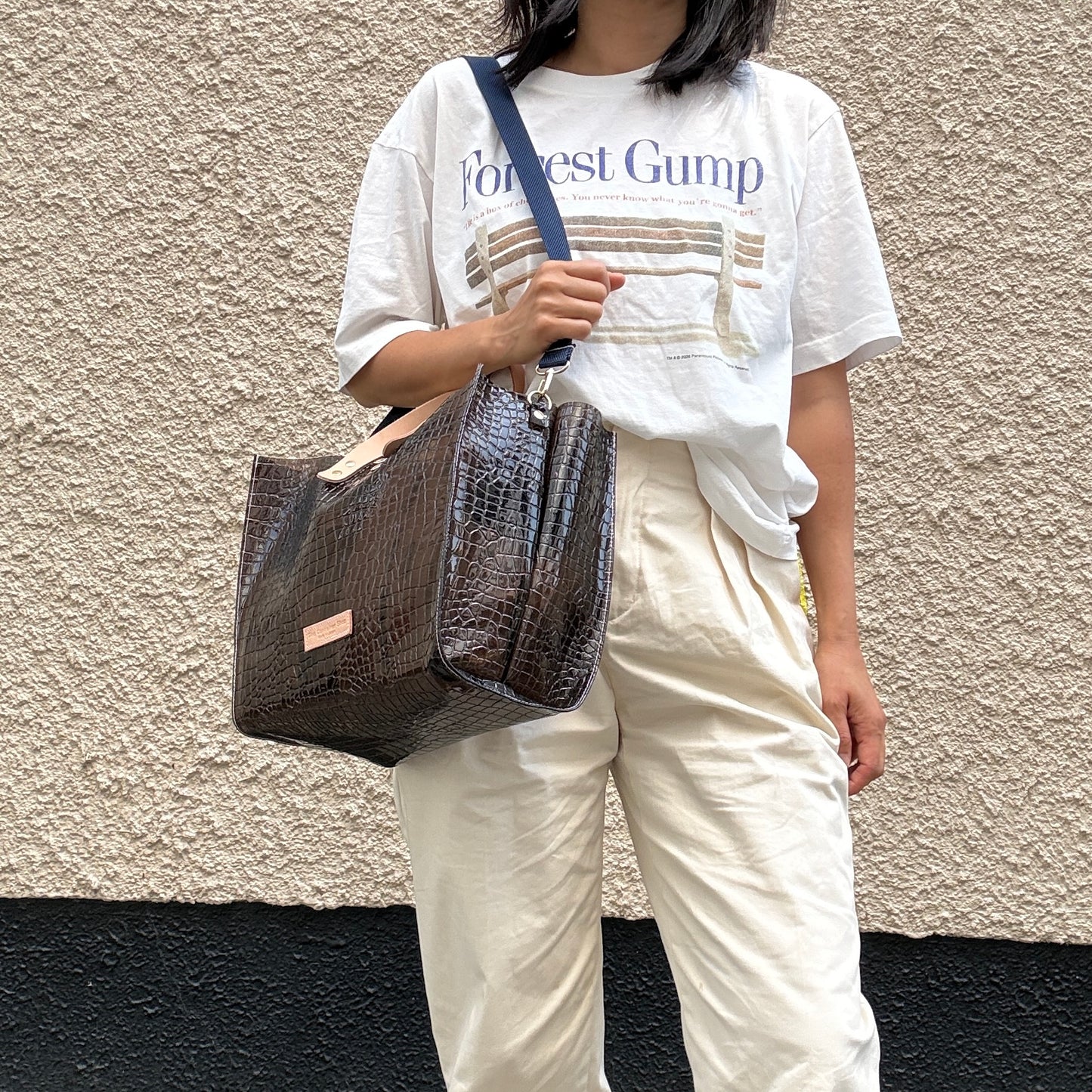 7月下旬発送Colored PVC(LeatherHandle)Tote L/🐊 Crocodile Dark Brown