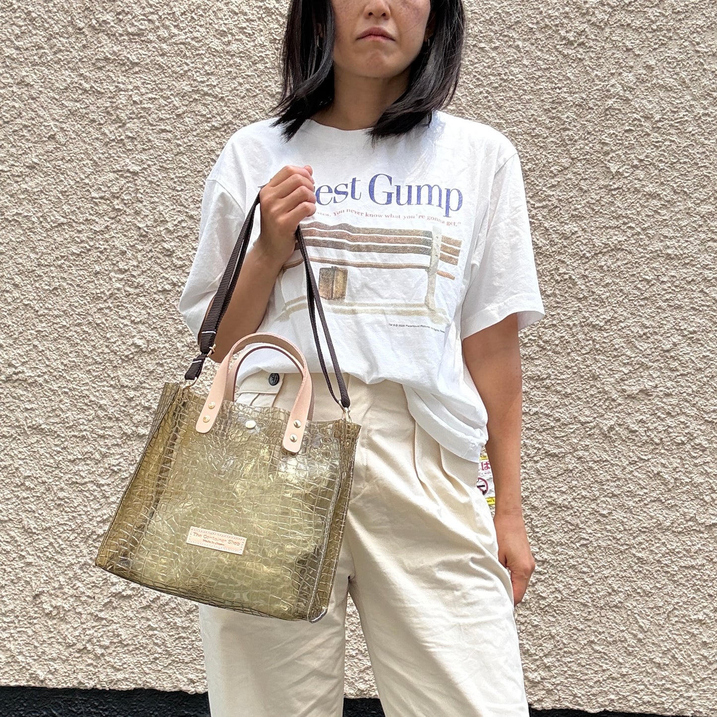 7月上旬発送＜新色＞Colored PVC(LeatherHandle)ToteM/🐊Crocodile Kahki Brown
