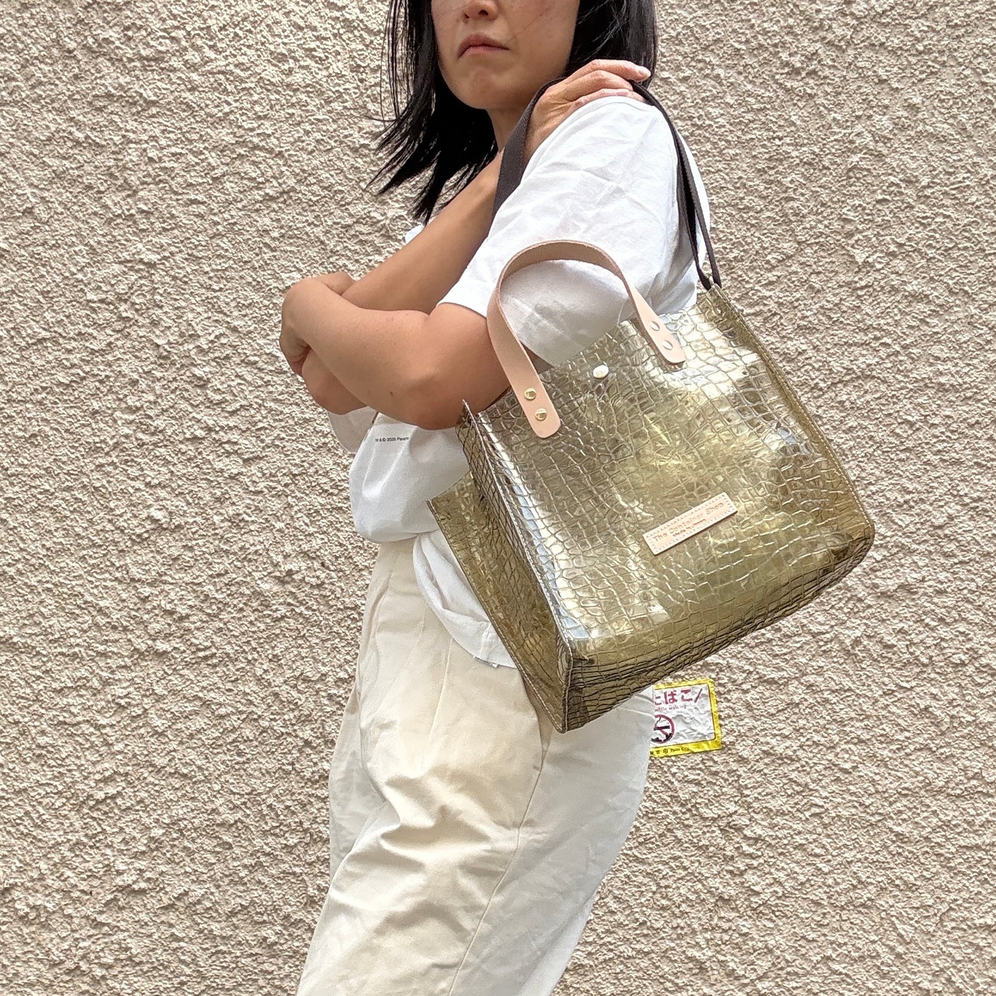 7月上旬発送＜新色＞Colored PVC(LeatherHandle)ToteM/🐊Crocodile Kahki Brown