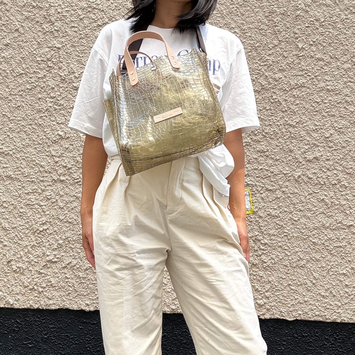 7月上旬発送＜新色＞Colored PVC(LeatherHandle)ToteM/🐊Crocodile Kahki Brown