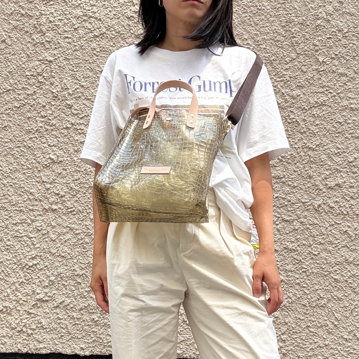 7月上旬発送＜新色＞Colored PVC(LeatherHandle)ToteM/🐊Crocodile Kahki Brown
