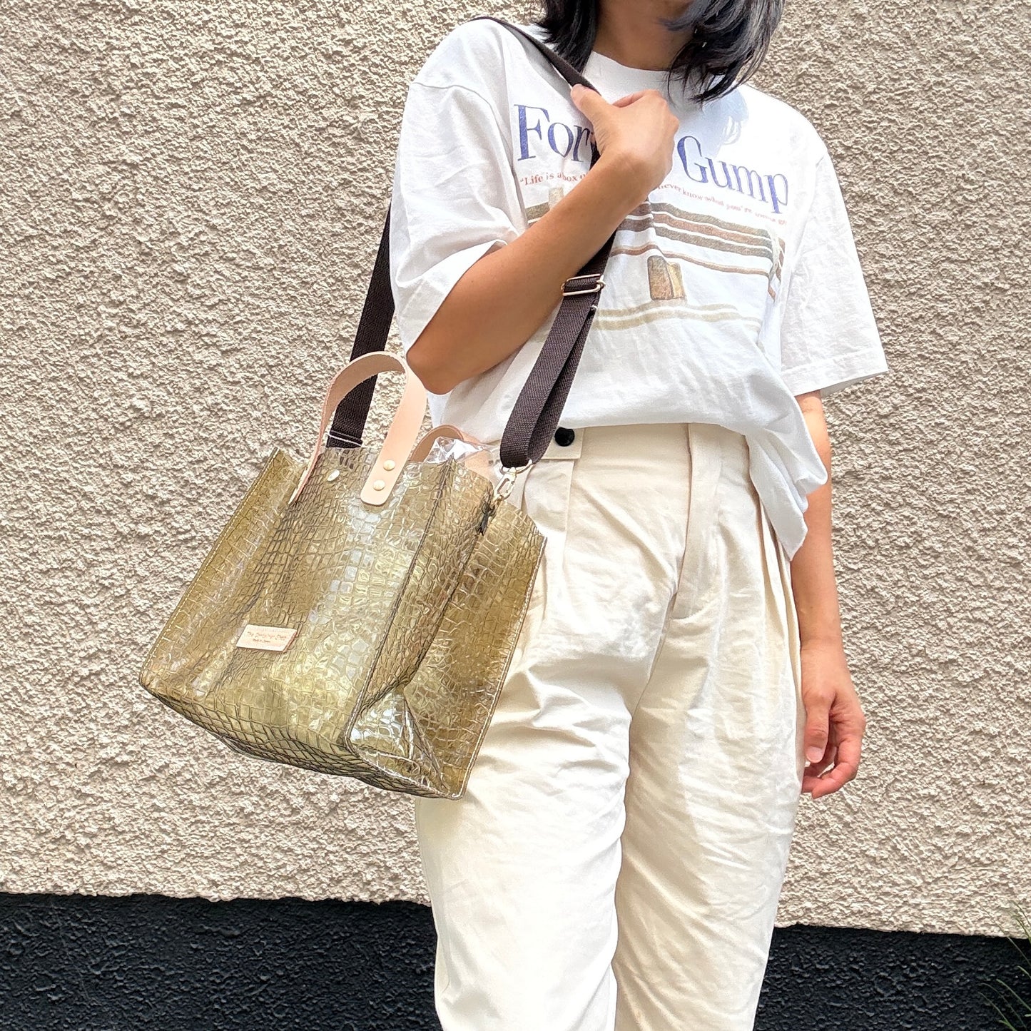 7月上旬発送＜新色＞Colored PVC(LeatherHandle)ToteM/🐊Crocodile Kahki Brown