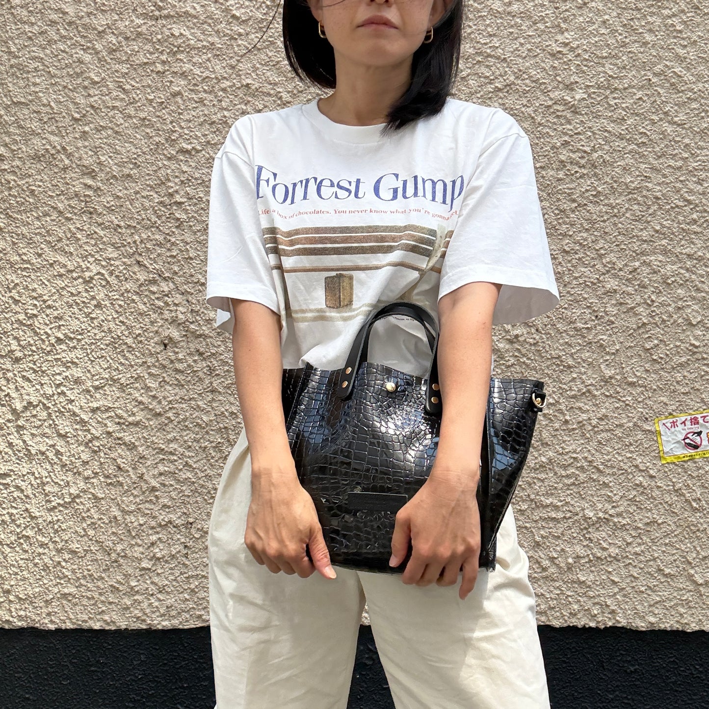 Limited stock) Early June Colored PVC (Leather Handle) Tote M / 🐊Crocodile Black