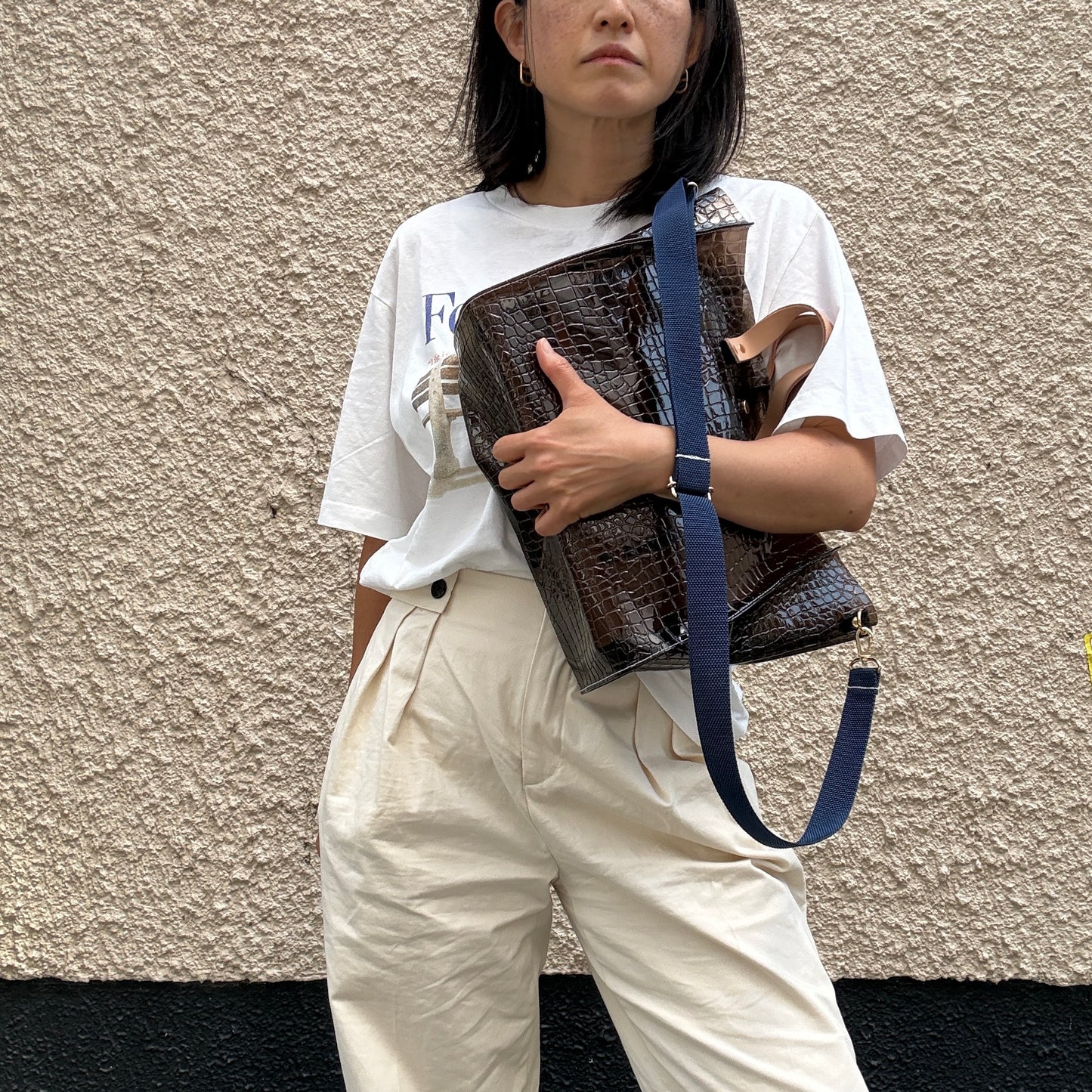 7月下旬発送Colored PVC(LeatherHandle)Tote L/🐊 Crocodile Dark Brown