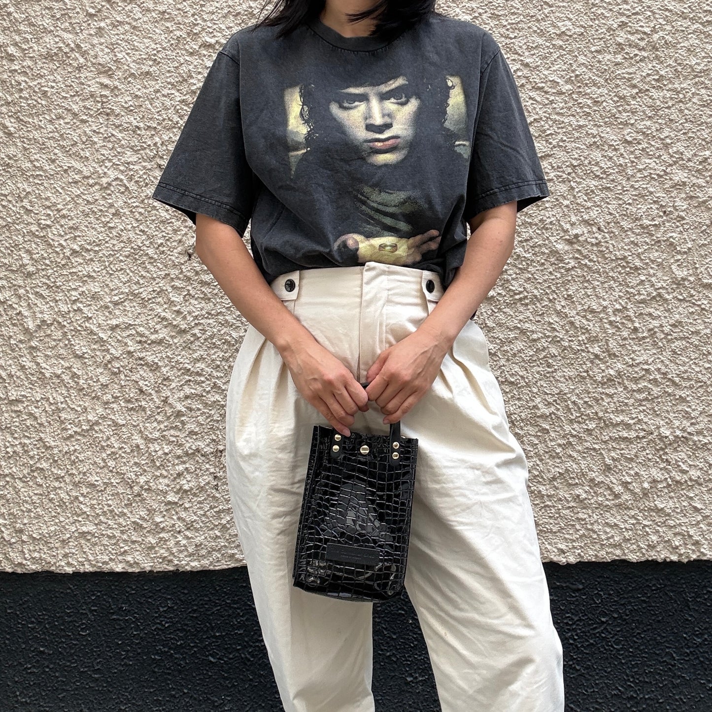 Colored PVC (Leather Handle) Pochette / 🐊 Crocodile Black