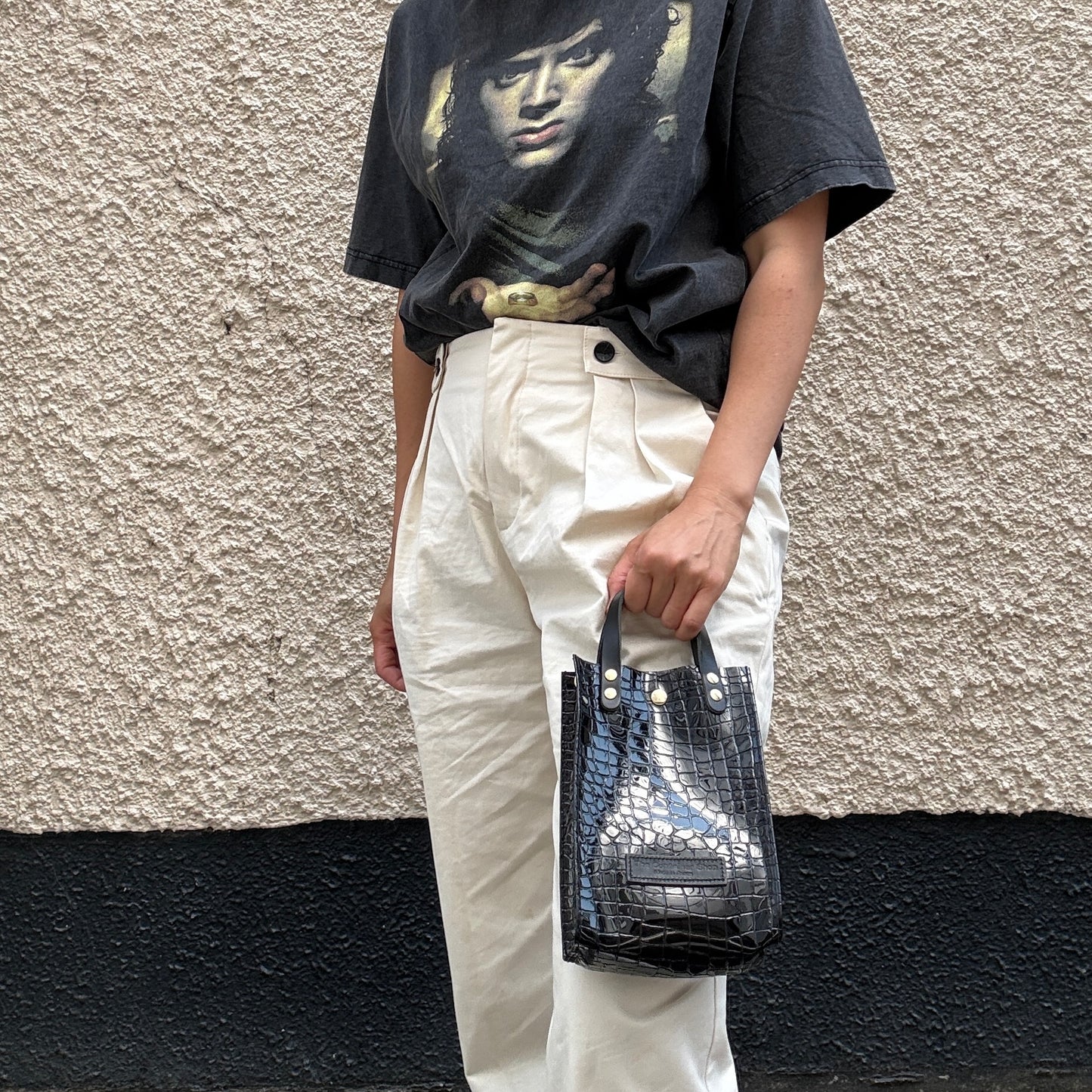 Colored PVC (Leather Handle) Pochette / 🐊 Crocodile Black